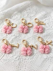 1pc 2-In-1 26 Letters + Pink Bow Lobster Clasp, Exquisite Cute Pink Bow Keychain/A-Z 26 Letters Keychain/Suitable For Bags, Wallets And Other Decorative Accessories, Ideal Holiday Gift Accessory - Multicolor - View 3