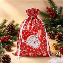 2/4/6pcs Extra Large Christmas Drawstring Gift Bags, Durable Plastic Bags With Santa Claus Pattern, Holiday Party Gift And Candy Storage Bags - View 3