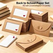 40pcs/Set Envelopes And Cards With Transparent Kraft Paper Window Stickers, Back To School Season Gift, Vintage Kraft Paper Envelopes, White Cardstock, Heart-Shaped Seal, Heart-Shaped Pattern Creative Gift Box, Suitable For Wedding, Birthday And Greeting Cards - Vintage Kraft Paper Heart Envelope - View 5