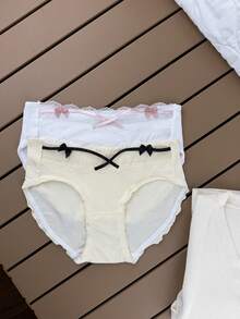 4pcs/Set French Sweet Lace Bow Frill Trim Women's Triangle Panties - Multicolor - View 4