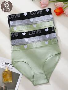 6pcs Women's Panties Triangle Briefs Fitted Underwear Solid Color Basic Style Love Letter Print Waistband Multicolor - Multicolor - View 7