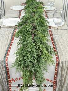 1件 69英吋松樹花環，聖誕花環，自然觸感人造節日花環，雪松花環，逼真花環，適用於聖誕節、婚禮、節日派對裝飾 - 綠色 - 查看 1