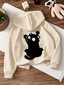 Sweatshirt abu-abu untuk anak perempuan dengan motif anak kucing hitam. Kombinasi motif yang lucu, cocok untuk olahraga santai, bepergian, dan pesta. - Aprikot - View 3