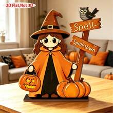 1pc Halloween Ghost Pumpkin Wooden Desktop Ornament 2D Flat BOO Sign Crow Decor Holiday Tabletop Window Display Atmosphere Prop - Ghost - View 10