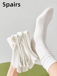 1/3/6/10 Pairs Women's Solid Color Loose Mid-Calf Socks, Soft Breathable Comfortable Street Style Postpartum Maternity Socks, Suitable For Daily Wear - White - View 13