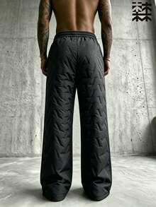 mulinsen Men's Winter Thick Fleece Lined Quilted Sweatpants, Windproof Durable, Straight Leg, Drawstring Elastic Waist - Black - View 4