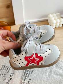 Kids' Polka Dot & Star Decor Hook & Loop Casual Skate Shoes, Non-Slip Versatile Sports Sneakers For Boys/Girls - Grey - View 4