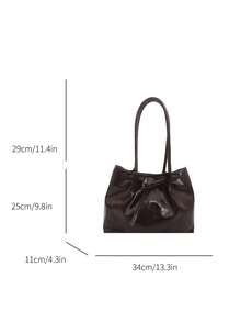 1pc Coffee Brown Buckle Strap Decor Large Capacity Solid Color PU Tote Bag Women's Shoulder Bag - Coffee Brown - View 7