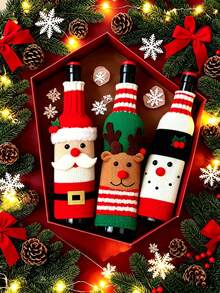 1pc Christmas Wine Bottle Cover, Santa Claus & Snowman Cartoon Design, Holiday Wine Bottle Sleeve, Suitable For Red Wine & Champagne Bottles, Festive Table Restaurant Party Decoration - View 1