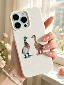 Watercolor Duck Couple With Rain Boots Phone Case Cute Animal Illustration Beige Slim Shockproof Cover - Multicolor - View 2