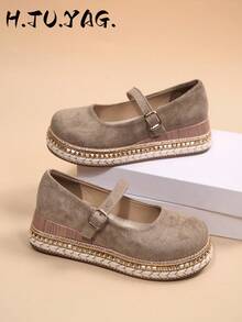 Women's All Season New Rivet Decor Bohemian Style Thick Sole Buckle Closed Toe Low Shaft Breathable Comfortable Casual Elegant Flat Sandals - Light Khaki - View 2