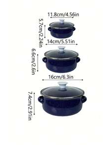 3 Pieces Multi-Function Enamel Cookware Set, Lightweight And Portable, With Glass Lids, Includes Soup Pot, Stew Pot And Non-Stick Pan, Easy To Clean, Suitable For Gas Stoves And Induction Cooktops, Durable, Essential For Home And Restaurant Kitchens - Multicolor Soup Pot - View 2