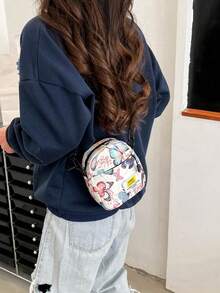 女款蝴蝶印花斜跨包 迷你尼龍單肩包 輕便休閒日常旅行手機收納包 - 彩色 - 查看 2