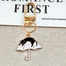 1pc Unisex Niche Healing Style Cat Keychain, Cute Black And White Kitten Metal Pendant, Artistic Backpack Charm, Bag Key Hanger - Multicolor - View 10