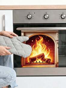 Simulation Firewood Fireplace Wall Sticker, Removable Self-Adhesive PVC Waterproof Sticker, Christmas Winter Atmosphere Decoration, Vintage Brick Flame Pattern, Home Makeover Sticker For Living Room, Fridge, Oven And More - Wall Stickers - View 7