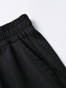 Boys And Teens, Black Hoodie And Black Cargo Pants Two Pieces Set; Creative Letter Print Pullover, Simple Casual Style Long Sleeve Long Pants Set For Boys - Black - View 9
