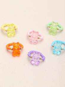 6pcs/Set Girls Colorful Seed Bead Bear Rings Set, Suitable For Daily Decoration - Multicolor - View 4