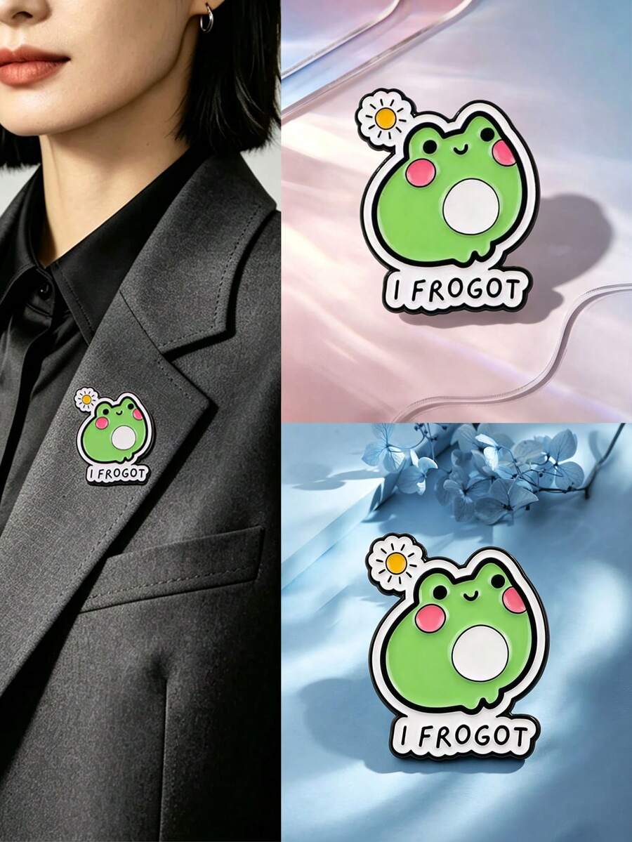 1pc Cartoon Healing Frog Brooch, Fresh Green Tone Color Scheme, Energetic And Adorable, Cute And Interesting Image, Unique And Distinctive Decoration For Coats, Lapels, Backpacks, Suitable For Daily Wear Or As A Gift For Friends - Multicolor - View 1