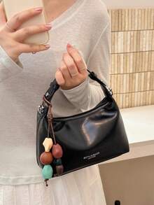 Retro Hand-Held Small Square Bag, Simple Texture Commuting Underarm Bag, Can Be Cross-Body, Versatile Daily Casual Women's Bag With Hanger - Black - View 5