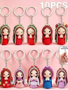 10pcs 2D Acrylic Virgin Mary Keychain Set, Unisex Backpack Pendant & Car Keychain, Couple Commemorative Charm, Blessing & Grace Believer Gift, Suitable For Daily Use, Holidays, Religious Commemoration, Ramadan, Party, Baptism, Wedding And Church Events - Multicolor - View 7