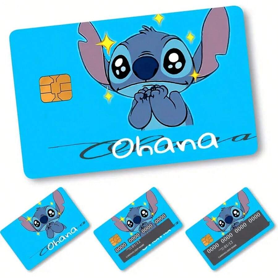 Disney 4pcs Stitch Credit Card & Prepaid Card Stickers, Removable PVC Protective Film, Suitable For Bank Cards And Transit Cards - Multicolor - View 1