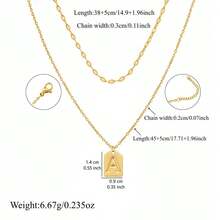 2Pcs/Set Simple Stainless Steel Initial Necklace Choker Lip Chain Layered Chain Necklaces For Women - Golden Square Letter - View 2