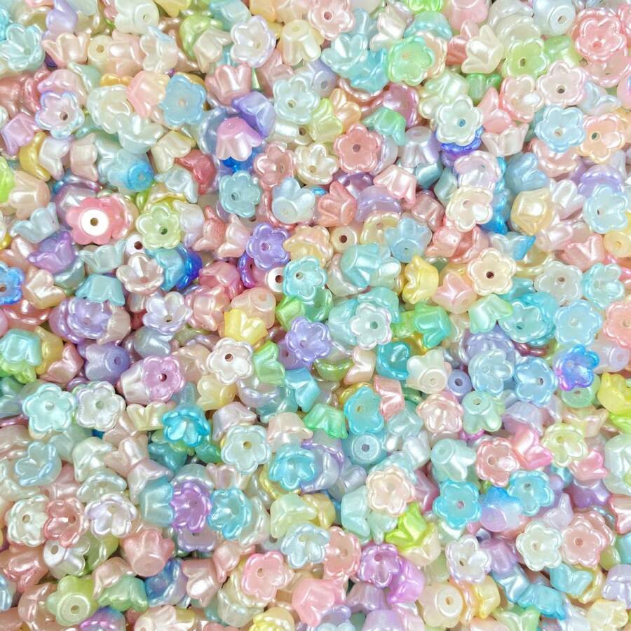 120pcs 8mm Multicolor Five‑Petal Flower Acrylic Center Hole Loose Beads For DIY Bracelets, Phone Charms, Keychains Handmade Craft Supplies - Multicolor - View 1