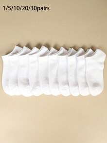 20 Pairs Women's Solid Color Short Socks, Casual Versatile For Daily Wear - White - View 12