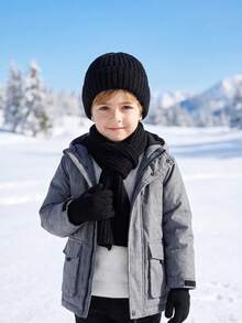 3 piezas/Set Gorro de punto unisex para niños pequeños + Guantes + Bufanda Conjunto de 3 piezas, Conjunto de 3 piezas de invierno, Conjunto térmico de punto para niños pequeños otoño invierno, Conjunto de 3 piezas de gorro bufanda guantes para niños, Conjunto de 3 piezas de invierno de punto para niños y niñas pequeños - 3 piezas - Ver 8