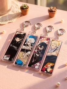1Pc/4Pcs Kagurabachi Theme Acrylic Keychains, Featuring Character Vertical Illustrations And Battle Action Designs, Fashionable Bag Charm, Suitable For Back To School, Gift For Anime Fans, Exquisite Collection, All Seasons - Multicolor - View 3