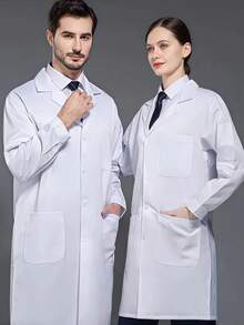 1 Set Slim Fit Lab Coat, Long Sleeve Doctor Nurse Lab Technician Work Jacket, Pharmacy Laboratory White Coat - White - View 2