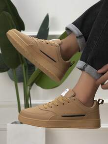 Men's All-Season Casual Lace-Up Low-Top Round Toe Sneakers For Daily Outings And Shopping - Brown - View 5
