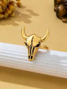 1 Pair Western Cowboy Style Minimalist Premium Oversized Bull Head Rings (Unisex) - Vintage Gold 2 - View 2