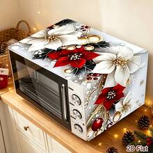 1pc Christmas Microwave Cover, Decorated With Red And White Poinsettia Pattern, Polyester Material Home Kitchen Microwave Dust Cover, Suitable For Holiday Kitchen Decoration And Appliance Protection, Seasonal Home Decor, Christmas Decoration, Christmas Gift - Multicolor - View 9