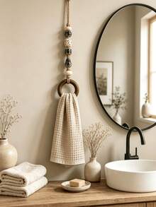 1pc Vintage Beaded Towel Rack, Hanging Kitchen Towel Rack, Decorative Towel And Handkerchief Holder, Suitable For Cabinets, Bathrooms, Ovens, Stove Doors, Home Decor, Perfect For Mother's Day, Housewarming, Valentine's Day, Daily Home Use - A - View 2