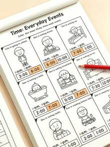 This Time Matching Clock Practice Book Is Specially Designed For Young Elementary School Children, Making It A Highly Practical Early Education Tool For Learning To Tell Time. With Numerous Cute Clock Faces, It Can Also Train Observation, Concentration, And Hand-Eye Coordination Skills. It's Perfect For Home Early Education And Enlightenment Practice, Allowing Children To Learn While Playing And Easily Master The Skill Of Telling Time. - Multicolor - View 2
