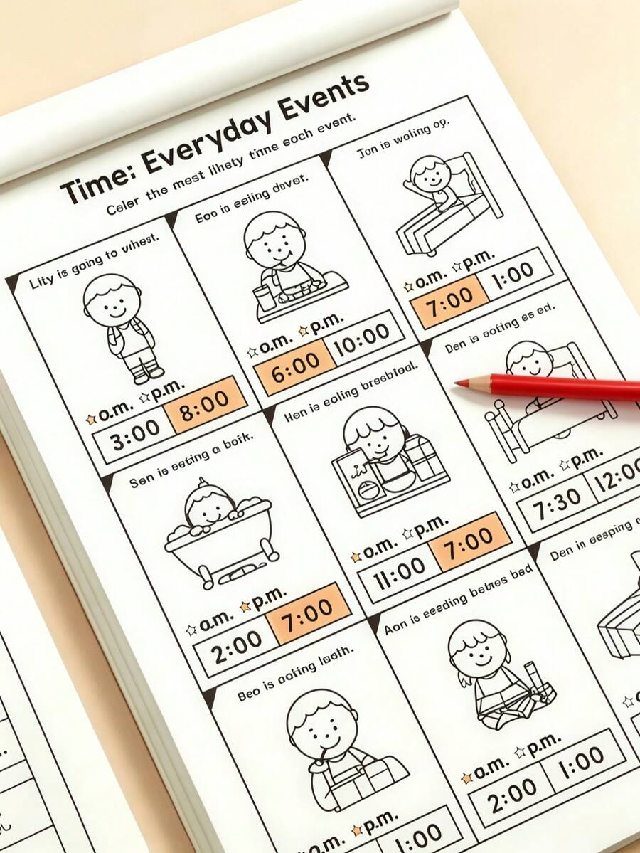 This Time Matching Clock Practice Book Is Specially Designed For Young Elementary School Children, Making It A Highly Practical Early Education Tool For Learning To Tell Time. With Numerous Cute Clock Faces, It Can Also Train Observation, Concentration, And Hand-Eye Coordination Skills. It's Perfect For Home Early Education And Enlightenment Practice, Allowing Children To Learn While Playing And Easily Master The Skill Of Telling Time.