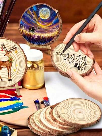 4 Pcs Natural Wood Slices For Table Centerpieces And Crafts - Perfect For Painting, DIY Projects, Wedding Decor, Christmas Decor, Room Decor, Bedroom Decor, Home Decor