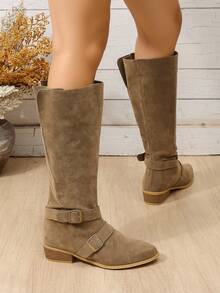 Autumn New European & American Style Mid-Heel Pointed Toe Knight Boots Women Plus Size Chunky Heel Side Zipper Tall Boots Fold-Over Women's Boots 2-In-1 Wear - Brown - View 7
