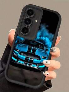 1pc Sky Eye Staircase Night Rush . Blue Flame Stripe Racing Pattern Phone Case, Black Leather Frame Shockproof Soft TPU Protective Cover - Black - View 34