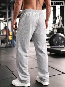 Celana Jogging Pria Abu-abu Motif Bunga, Potongan Lebar, Pinggang Bertali, Kain Elastis Lembut, Potongan Longgar - Light Grey - View 3