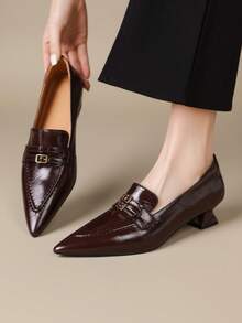 2026 Spring/Summer New Women's Pointed Toe Kitten Heel Mule Sandals, Low Heel Commuter Comfortable Shoes - Brown - View 1