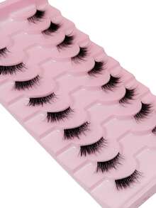 10 Pairs Half-Length False Eyelashes, Transparent Band, Cat Eye Style, Short Soft 3D Faux Mink Lashes, Natural Soft Makeup, Halloween - Black - View 3