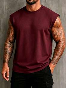 ZYNTH BALENO Men's Summer Fashion Dropped Shoulder Tank Top, Cool Summer Essential Suitable For Sports, Fitness, Outdoor, Cycling - Burgundy - View 6