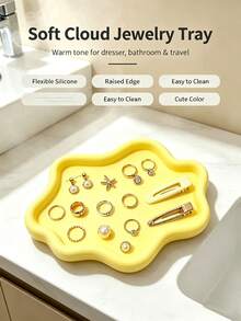 1PC Jewelry Tray Storage Rack - 3D Printed Elegant Cloud-Like Texture, Spacious Tray, Can Store Necklaces, Earrings, Rings, Watches - Durable Plastic Material - Suitable For Vanity, Bathroom, Bedroom - Ideal Gift For Men And Women, Jewelry Storage And Organization, Vanity Accessories, Modern Aesthetics, Smooth Surface, Ring Holder, Fashion Storage, Lightweight And Portable, Earring Rack, Home Decor, Jewelry Tray - White - View 5
