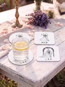 1/12/24pcs Custom Text Wedding Couple Line Art Coasters, Custom Wedding Favor Gifts For Guests, Newlywed Keepsake Home Tabletop Decoration - Multicolor - View 2