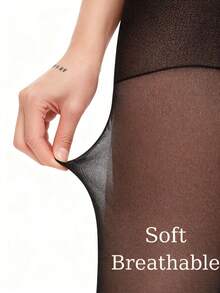 Multi-Color Sheer Tights, Apricot / Coffee / Black High Elastic High Waist Pantyhose, Suitable For Plus Size - Black - View 3