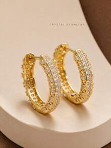 CHICAT Women's Luxury Geometric Heart-Shaped Hoop Earrings, Hollow Design With Double-Row Pave Cubic Zirconia, Exquisite Fashion Jewelry Gift - Gold - View 2