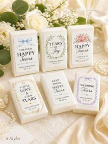 5/10/25pc Custom Wedding Tissue Labels Sticker, Personalized Happy Tears Stickers With Names And Date, Elegant Floral Bow Laurel And Gold Designs For Ceremony Favors, Bridal Shower Decor, Reception Welcome Table, Memorial Tears Of Joy Keepsake Labels - Multicolor - View 4