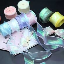 9m Fish Tail Organza Ribbon Reflective Iridescent Wavy Edge Ribbon For Gift Wrapping DIY Bows Bouquet Ribbon - A - View 1